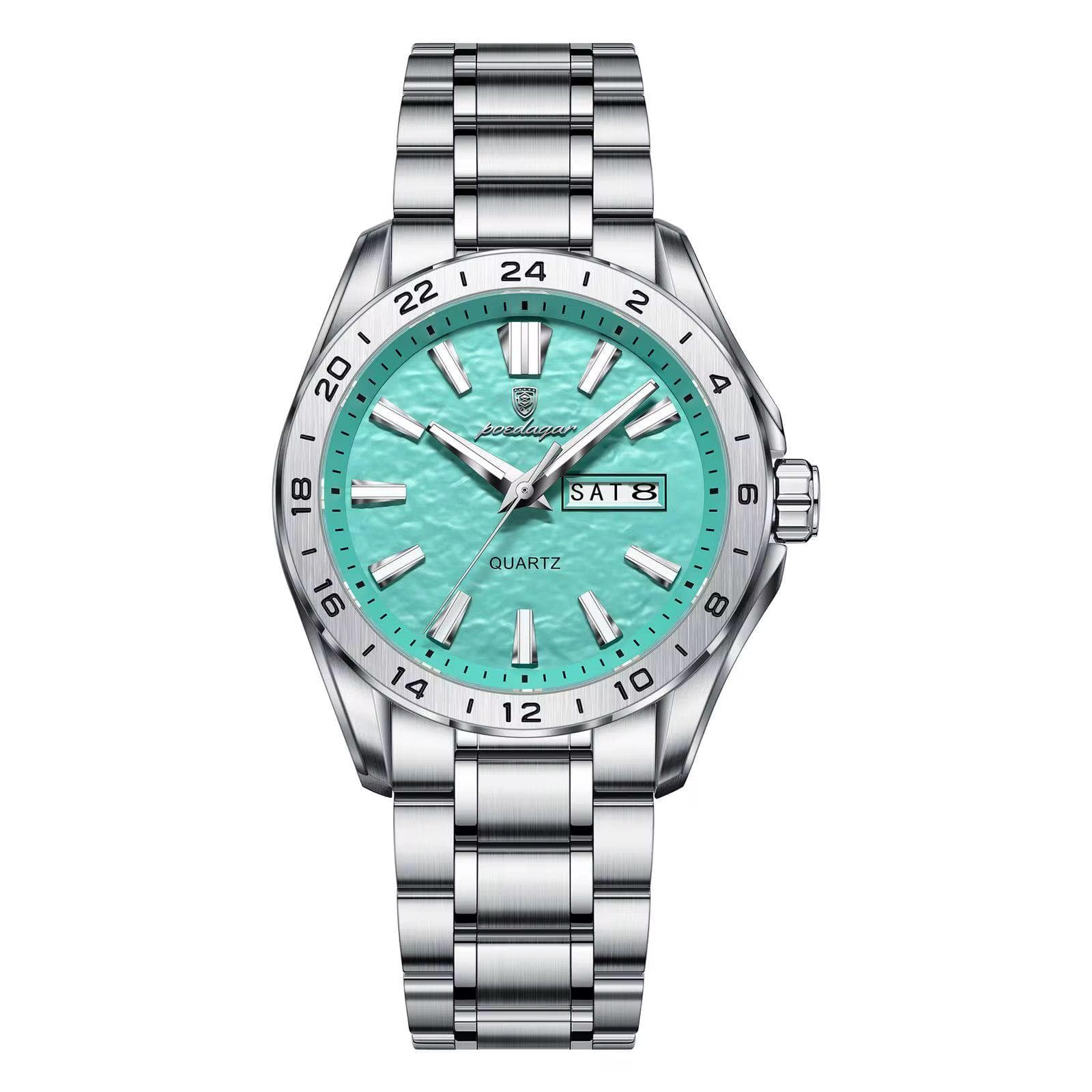 POEDAGAR 683 Day Date Stainless Steel Gents Watch