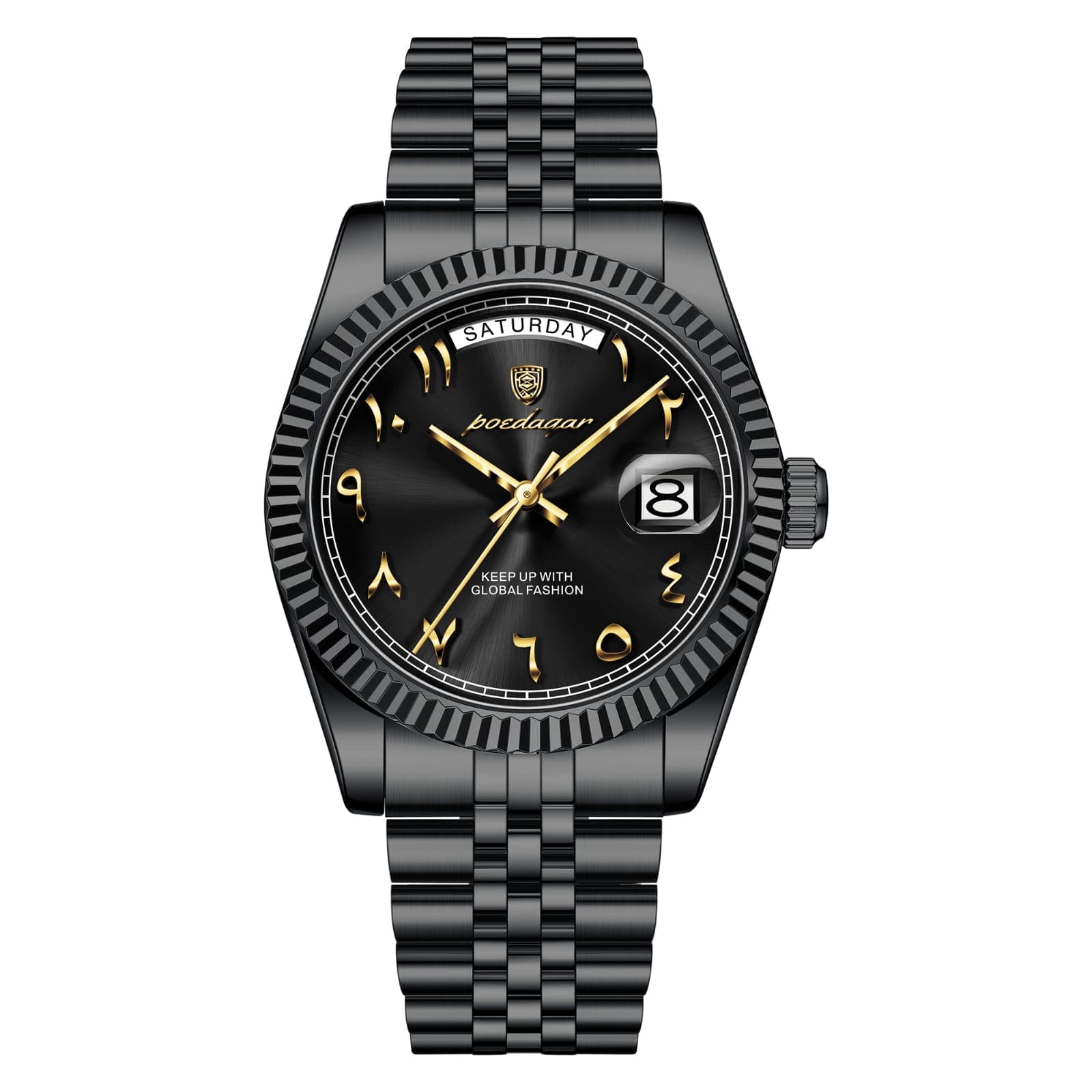 POEDAGAR 845 Full Date Stainless Steel Gents Watch