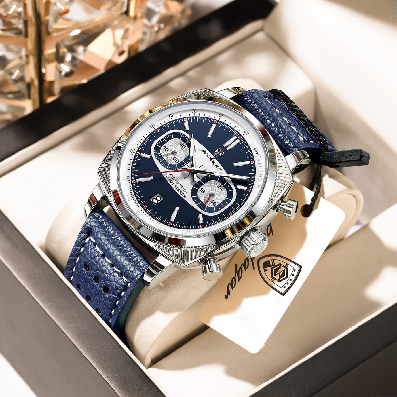 POEDAGAR 838 Genuine Leather Chronograph Gents Watch