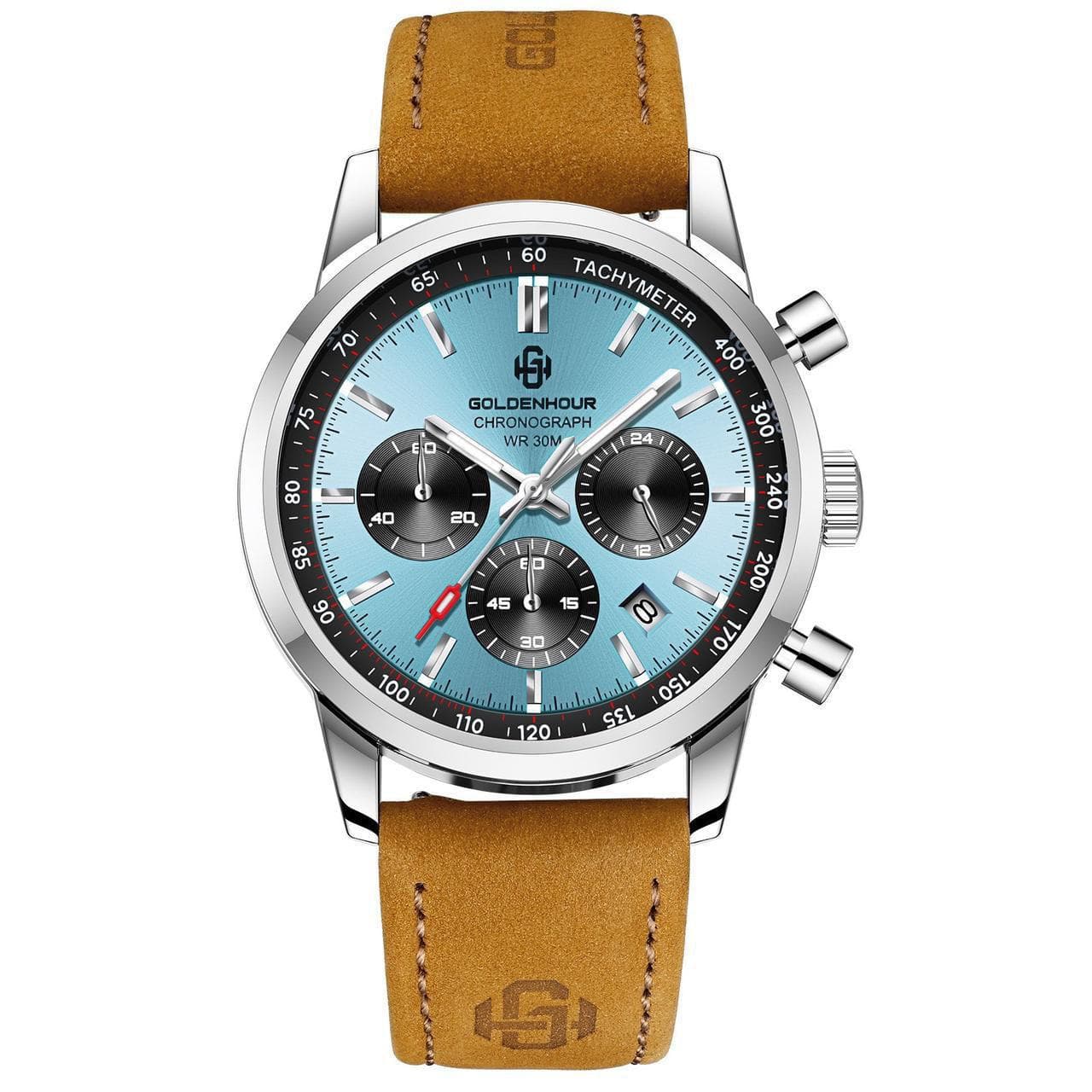 GOLDEN HOUR Chronograph Leather Strap Men's Watch